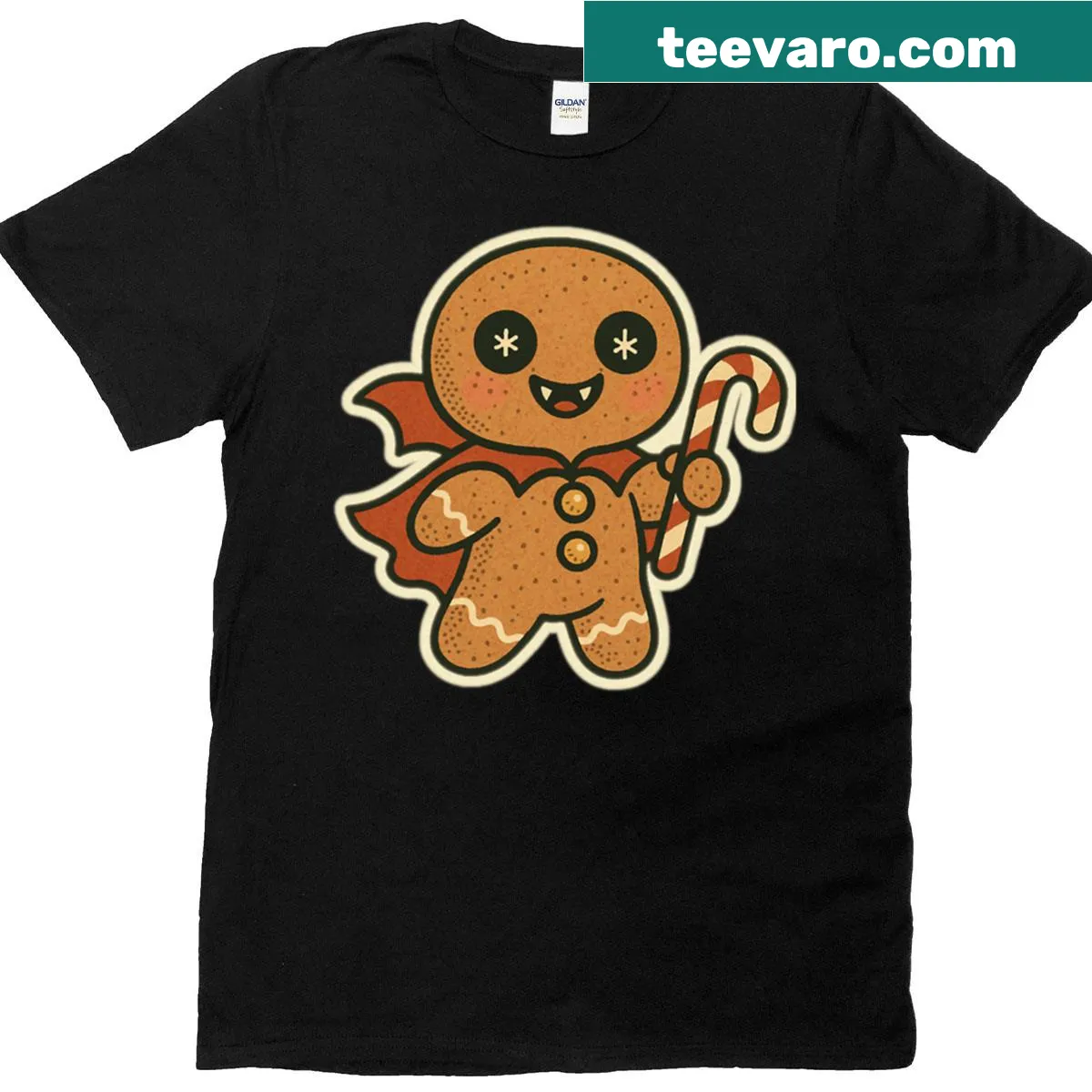 Nostalgic T-shirt featuring retro horror characters and gingerbread — on a men's t-shirt