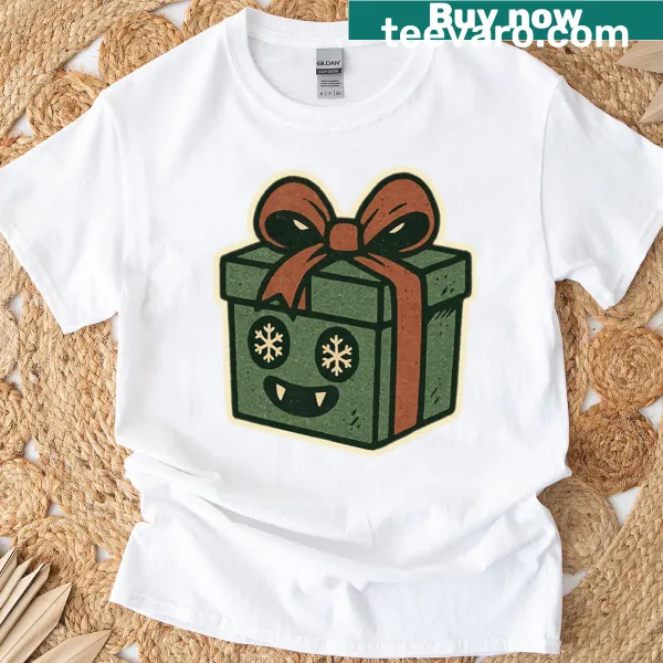 Retro horror characters in Christmas theme on T-shirt