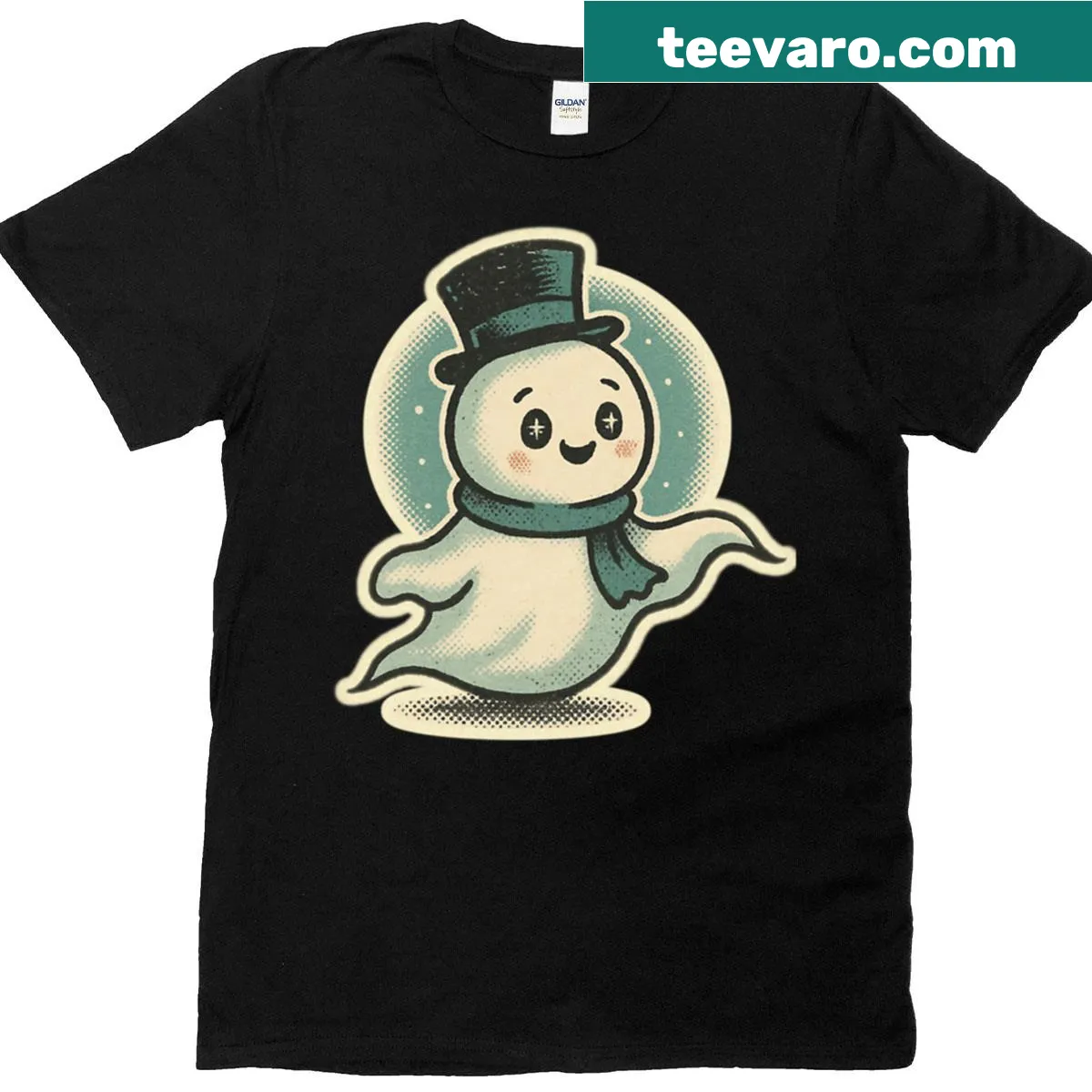 Vintage horror characters in a Christmas theme on T-shirt — on a men's t-shirt