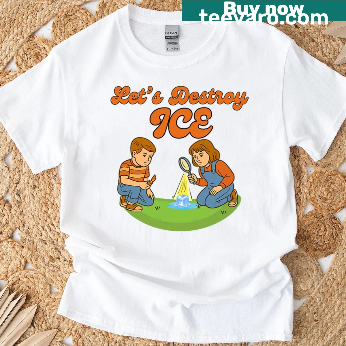 Playful cartoon design encouraging kids to have fun with ice. — on a men's t-shirt