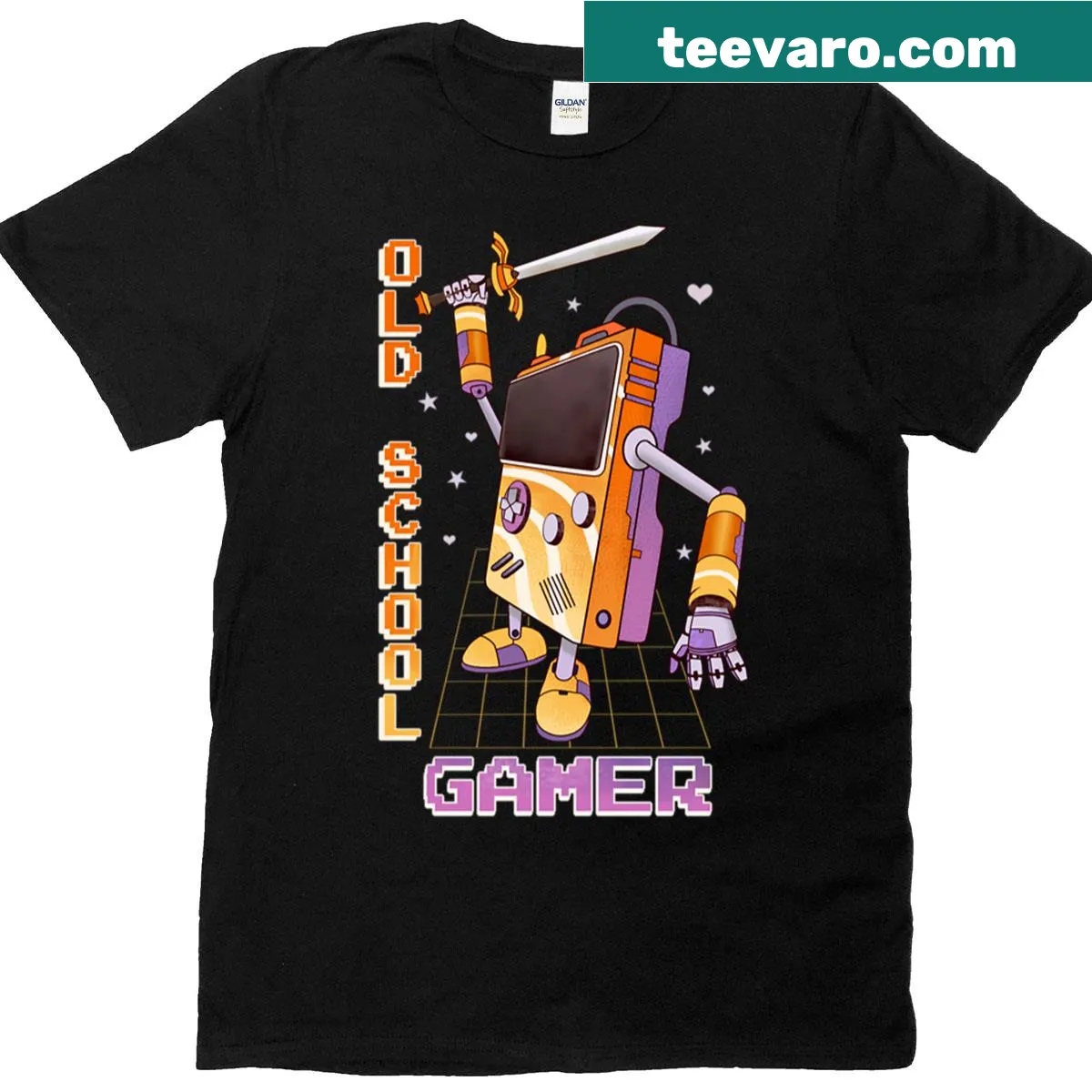 Vintage gamer T-shirt with retro gaming elements — on a men's t-shirt