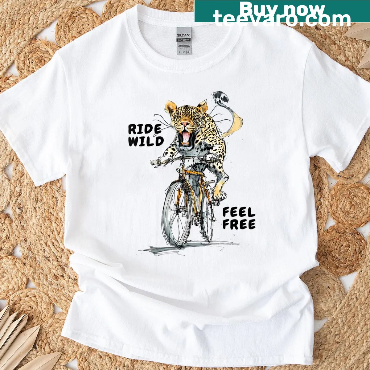 Illustration of a leopard cyclist with an inspirational quote — on a men's t-shirt