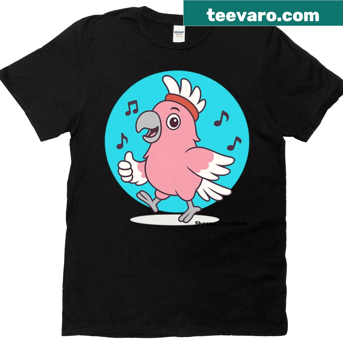 Illustration featuring musical notes and text 'Shazza's Love Of Tunes' — on a men's t-shirt