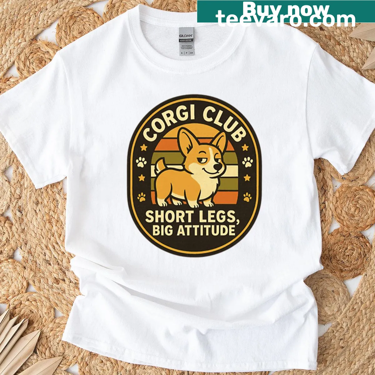 Playful t-shirt featuring 'Short Legs Big Attitude' with a corgi theme — on a men's t-shirt