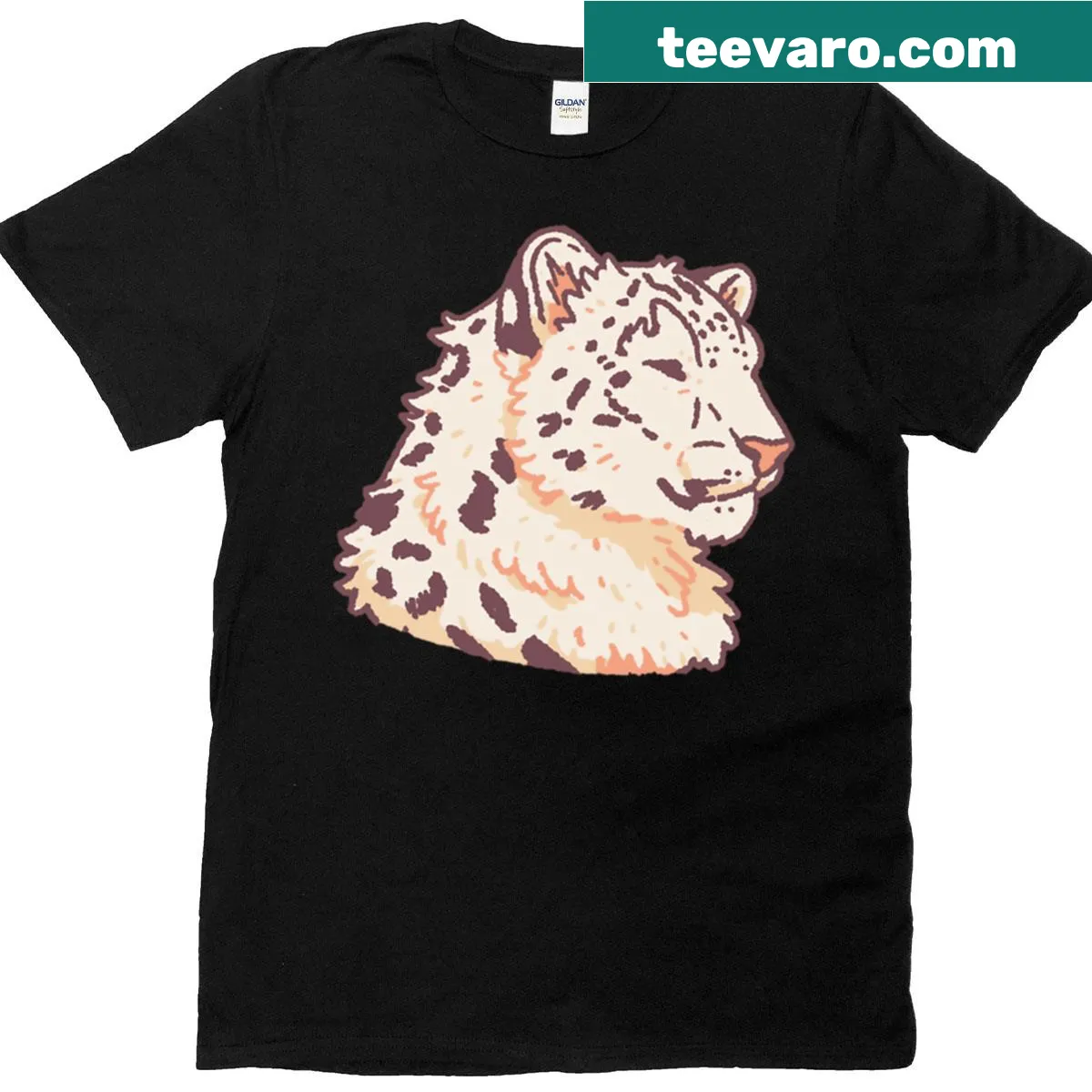Soft pastel illustration of a snow leopard portrait on a T-shirt — on a men's t-shirt