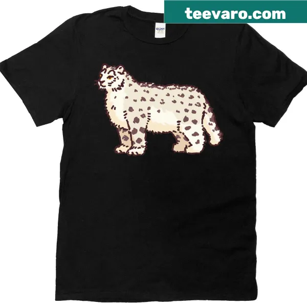 Illustrated snow leopard design on a T-shirt