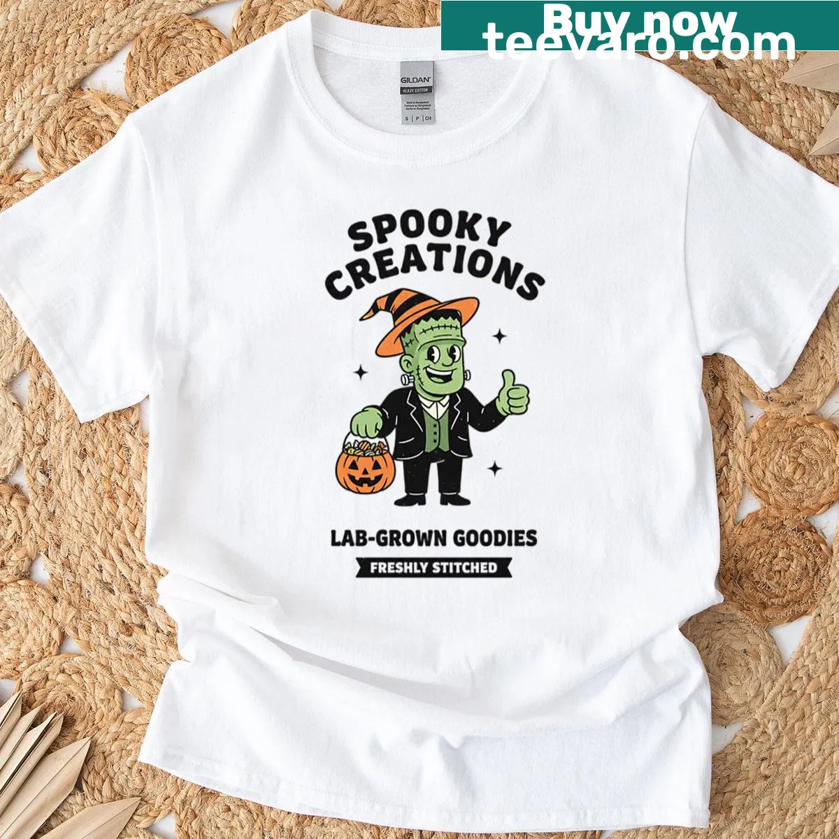 Retro Frankenstein lab graphic on a spooky T-shirt — on a men's t-shirt