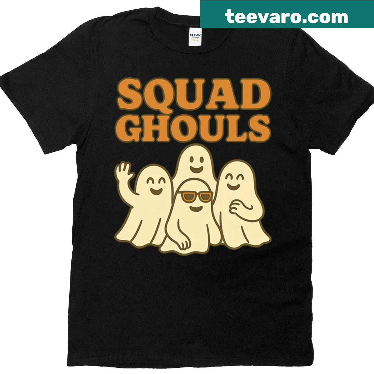 Funny Halloween t-shirt with ghost friends graphic. — on a men's t-shirt