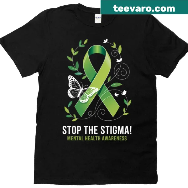 Mental health awareness t-shirt with 'Stop The Stigma' graphic.
