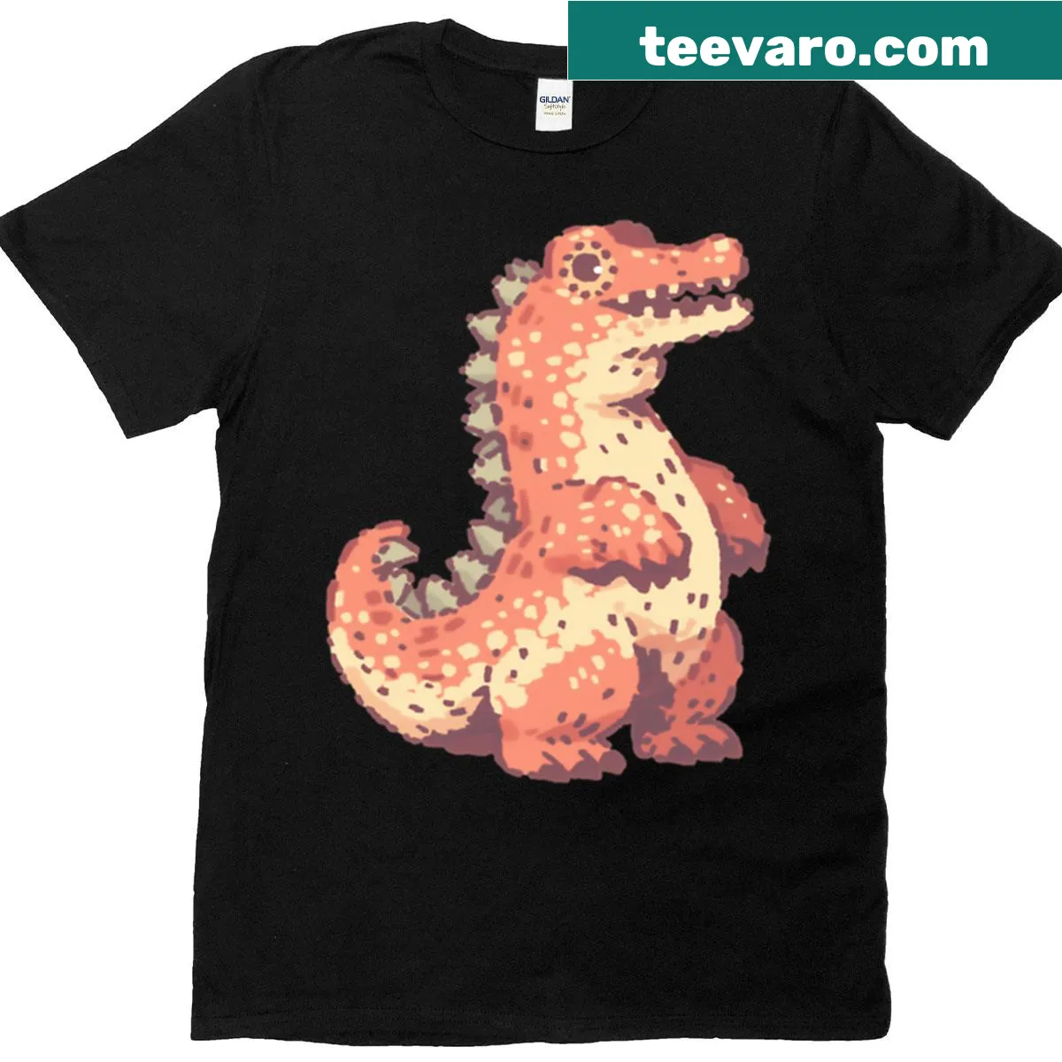 Oversized t-shirt featuring a cute chubby dinosaur with strawberries — on a men's t-shirt