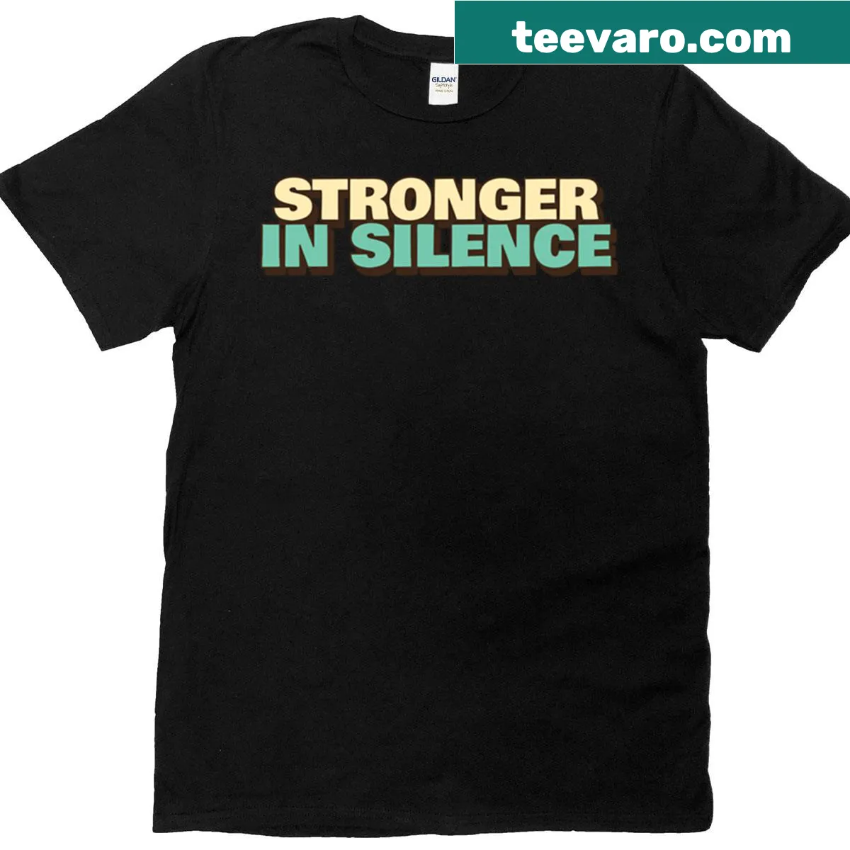 Inspirational typography of 'Stronger In Silence' for a motivational t-shirt — on a men's t-shirt
