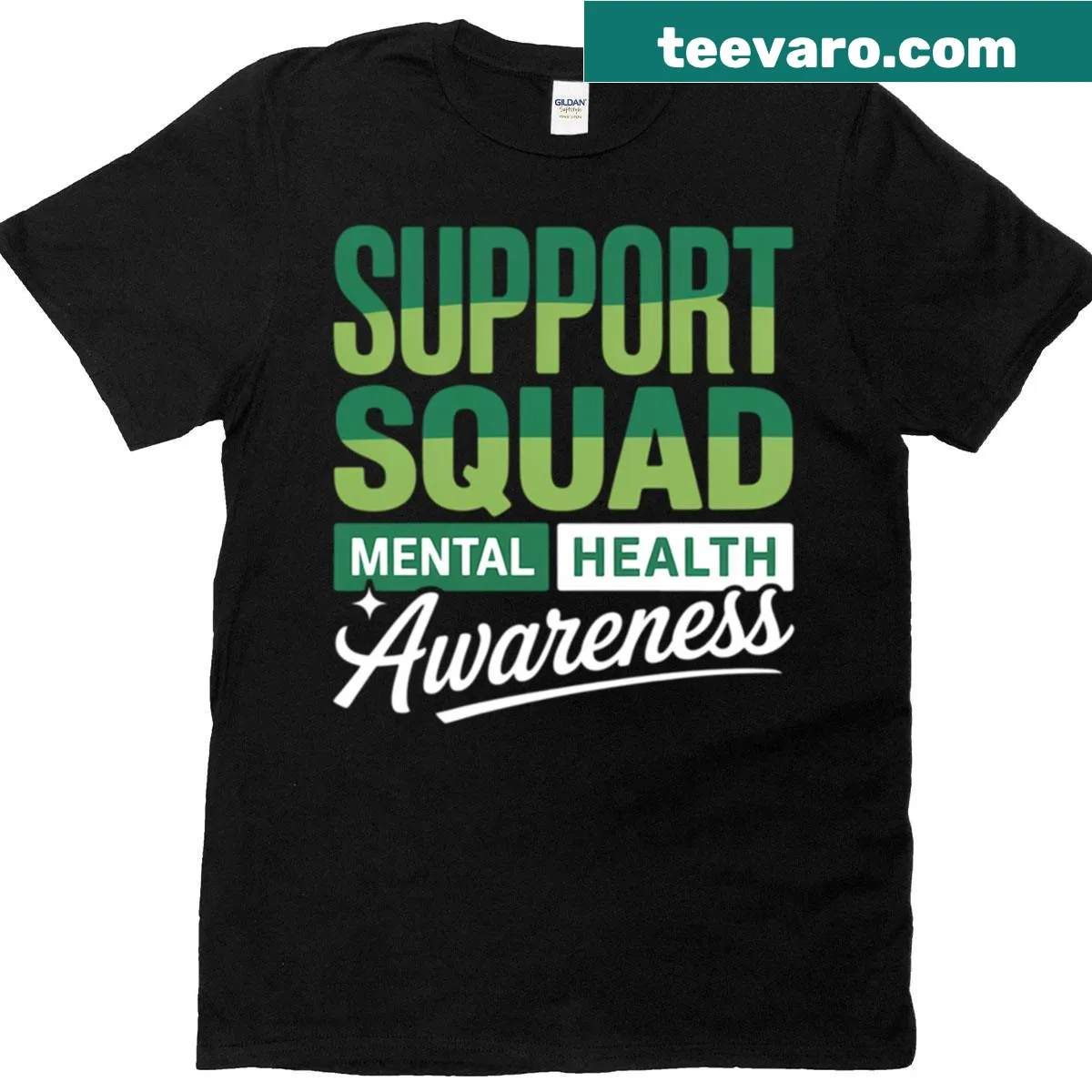 Mental health awareness T-shirt with green ribbon graphic — on a men's t-shirt