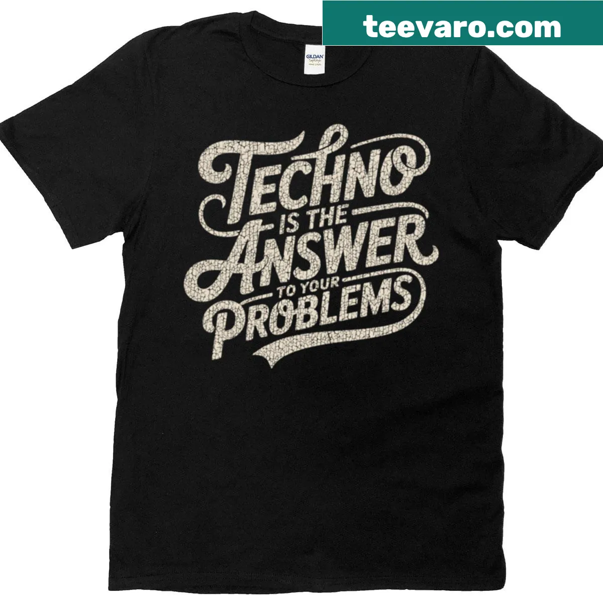 Vintage distressed design stating 'Techno Is The Answer' — on a men's t-shirt