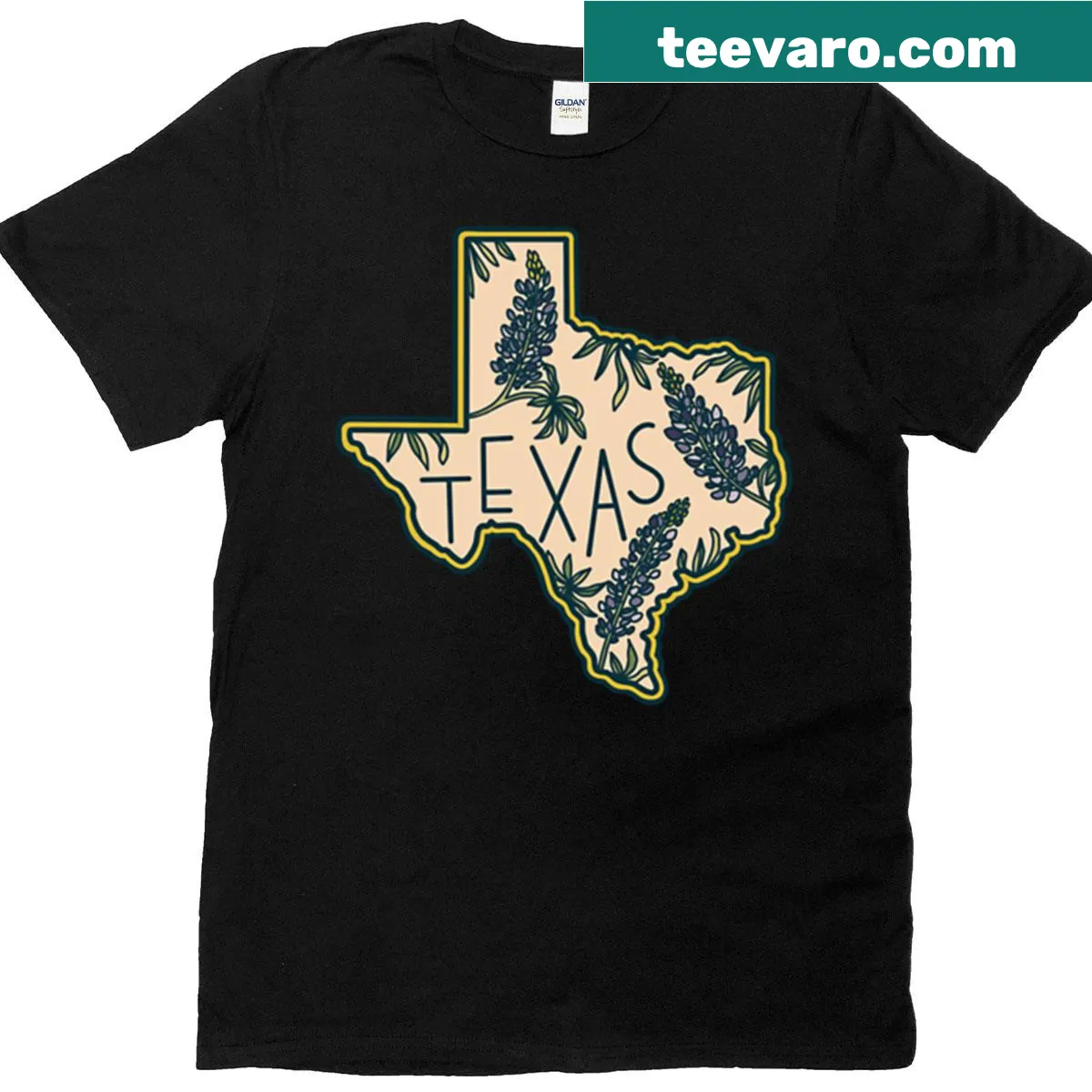 Illustrated Texas State Flower bluebonnet T-shirt — on a men's t-shirt