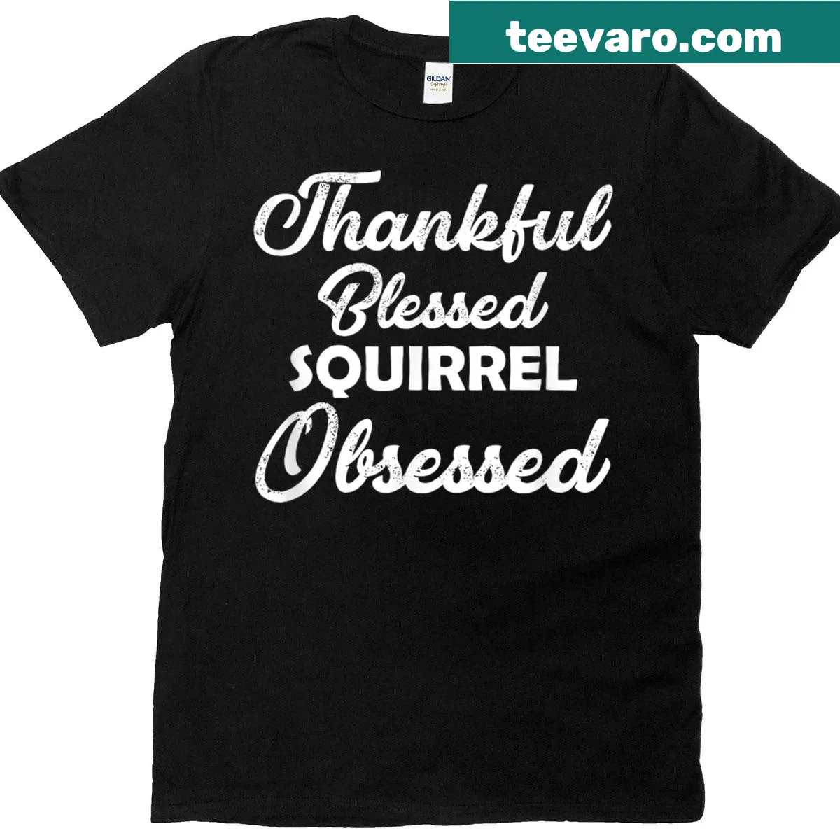 Thanksgiving tee featuring a thankful squirrel illustration — on a men's t-shirt