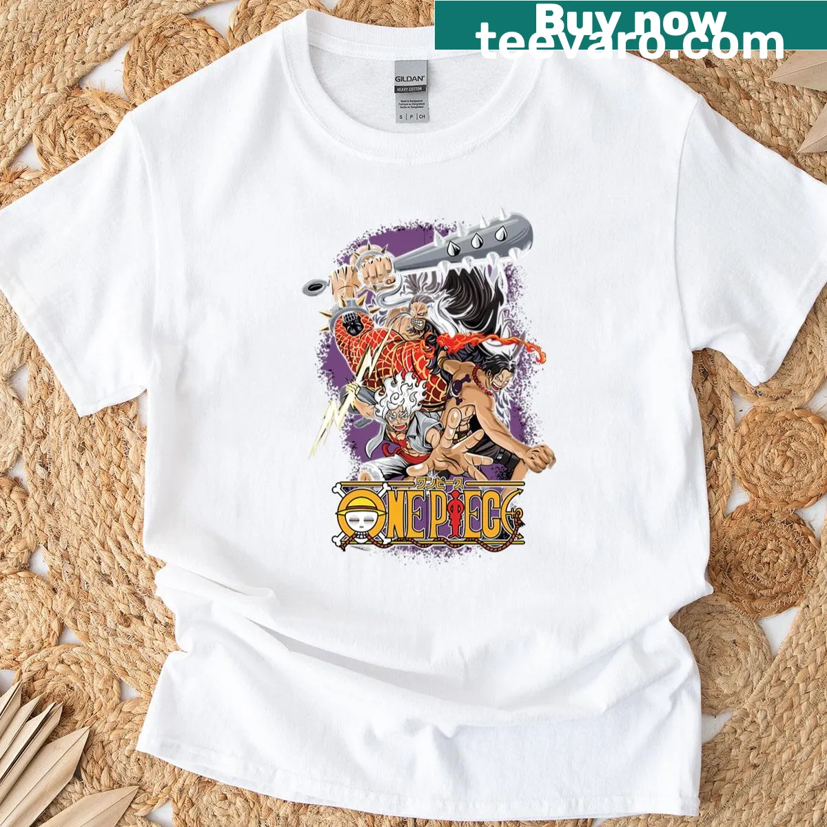 T-shirt illustrating characters in the Battle of Wano — on a men's t-shirt