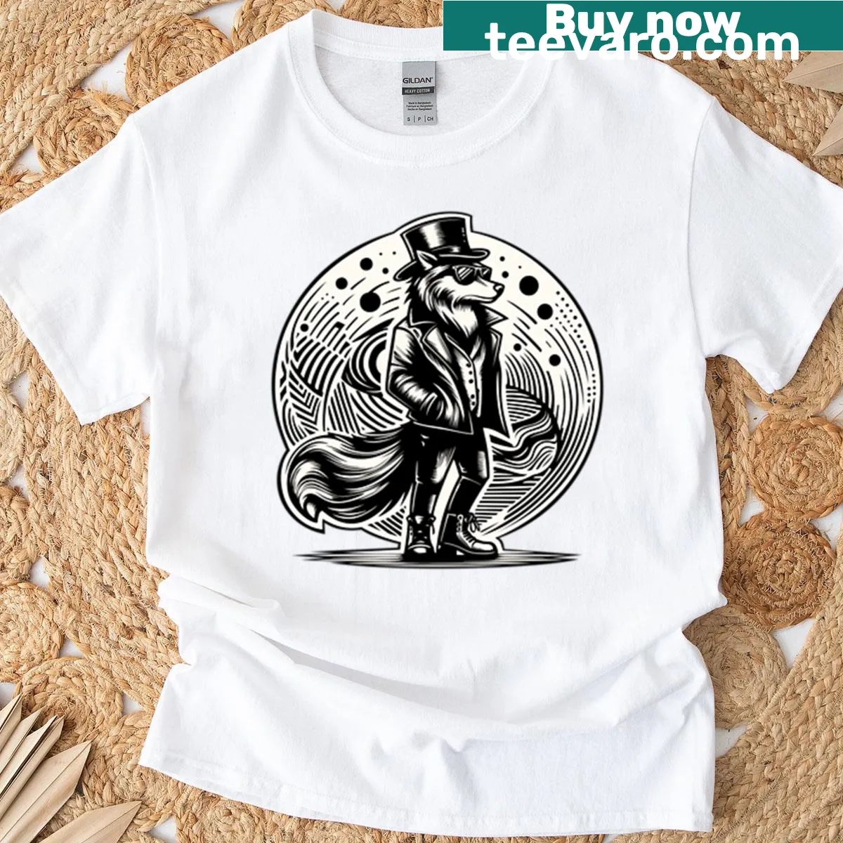 Vintage-style oversized t-shirt featuring a whimsical fox design — on a men's t-shirt