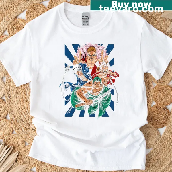 Illustration of three master swordsmen ready for action on a T-shirt