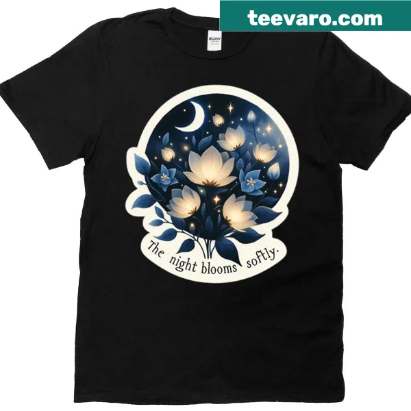 Oversized t-shirt with illustration of flowers blooming at night