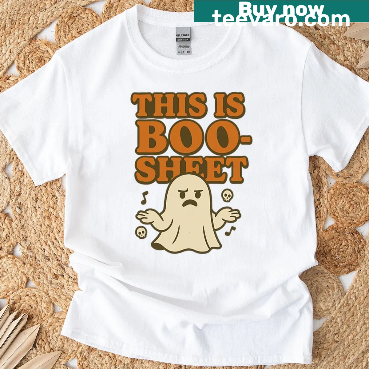 Funny Halloween t-shirt with a grumpy ghost and punny text — on a men's t-shirt