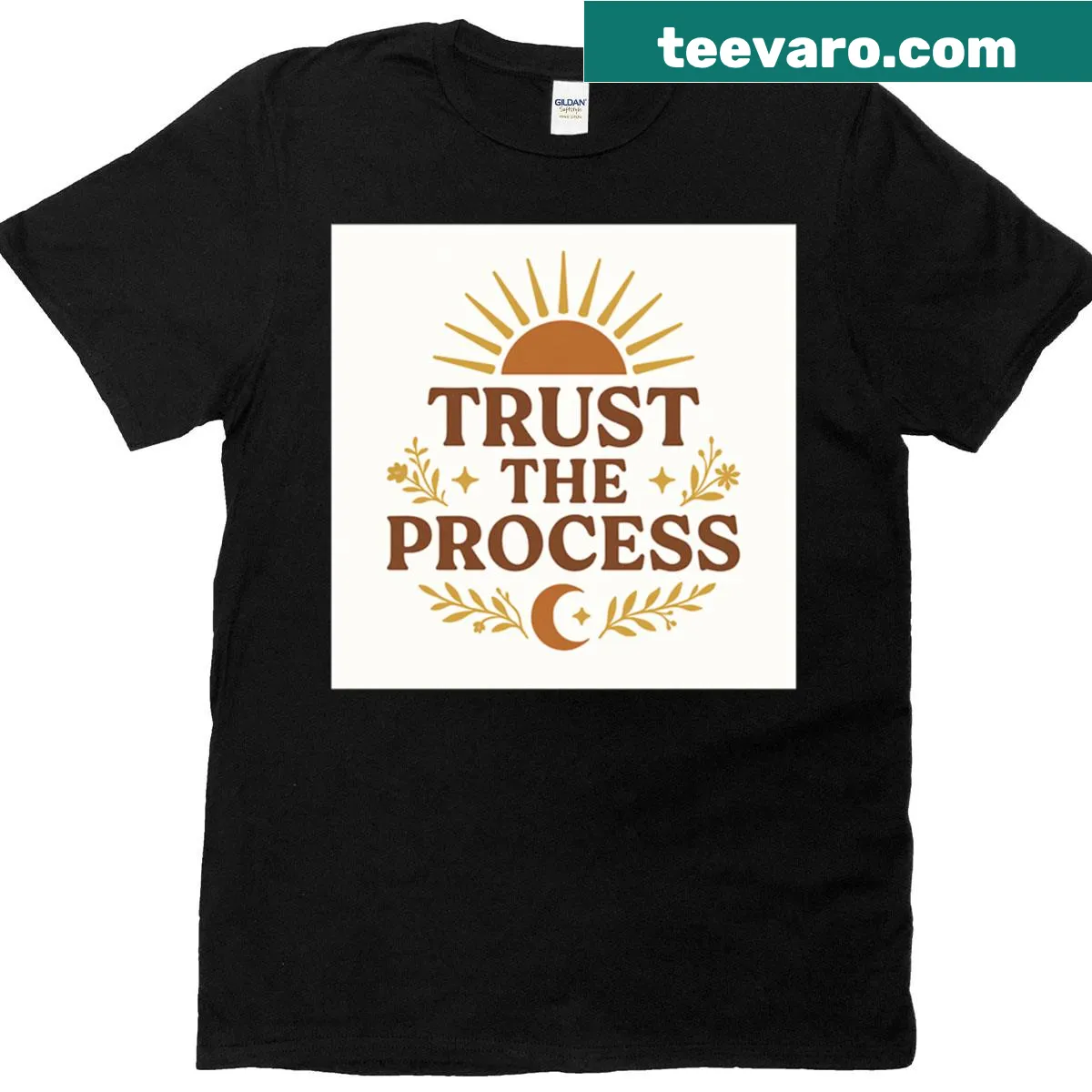 Retro celestial design with the phrase 'Trust The Process' on a t-shirt. — on a men's t-shirt