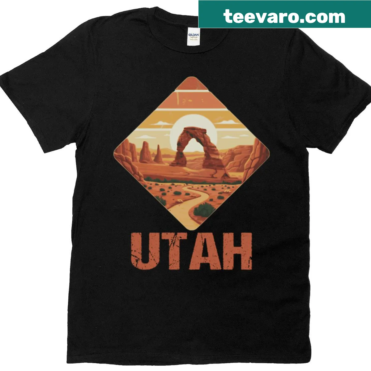 Oversized T-shirt with Utah Arches National Park design — on a men's t-shirt