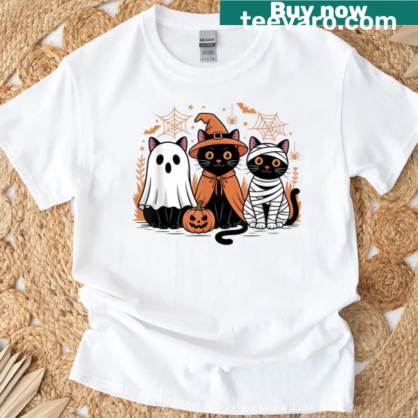 Vintage black cat, witch, and pumpkin graphic for Halloween