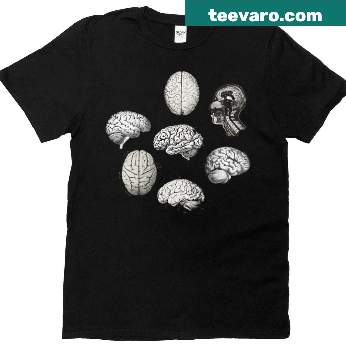 T-shirt featuring vintage brain anatomy illustrations — on a men's t-shirt