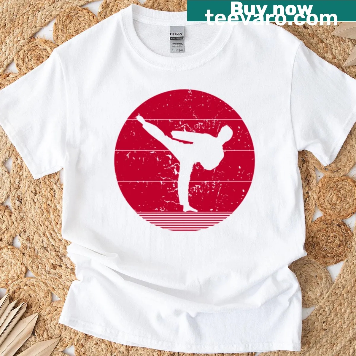Vintage Karate illustration with Japanese characters on a T-shirt — on a men's t-shirt