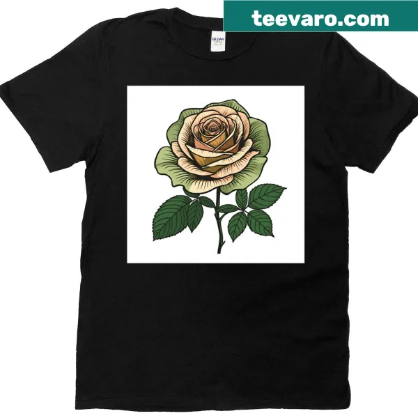 Floral illustration of vintage peach roses on a T-shirt
