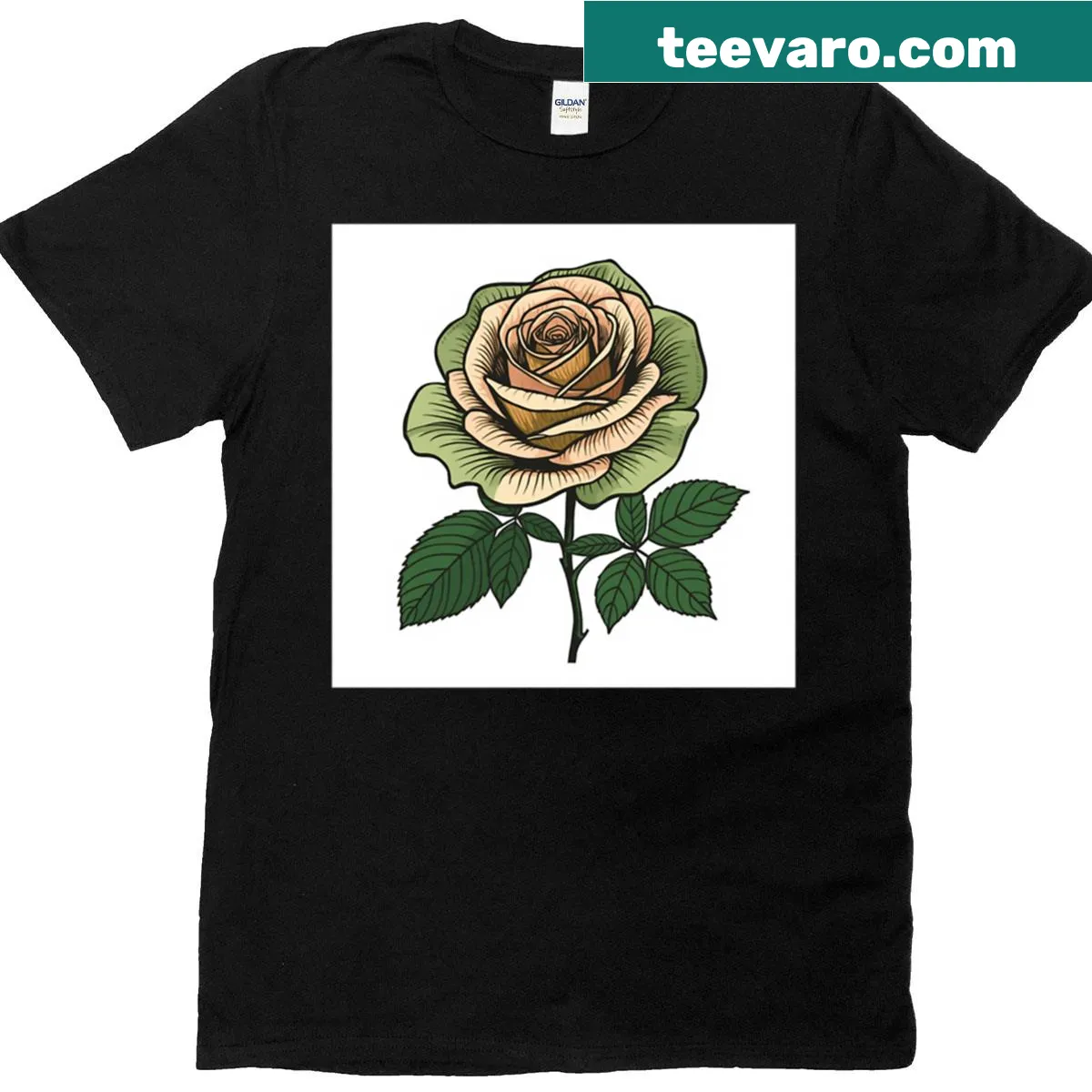 Floral illustration of vintage peach roses on a T-shirt — on a men's t-shirt