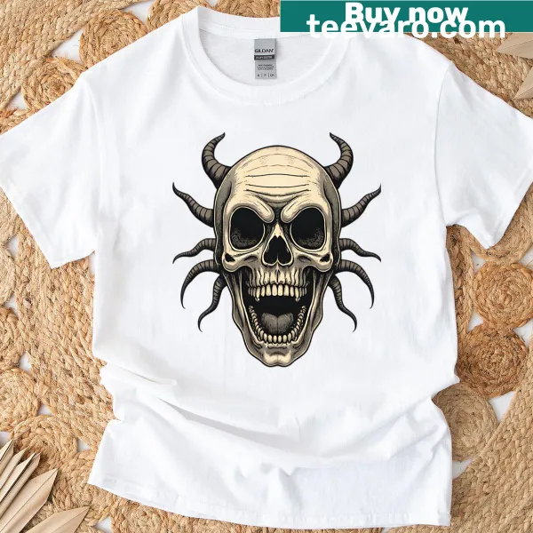 Vintage distressed Skull T-shirt with artistic skull graphic