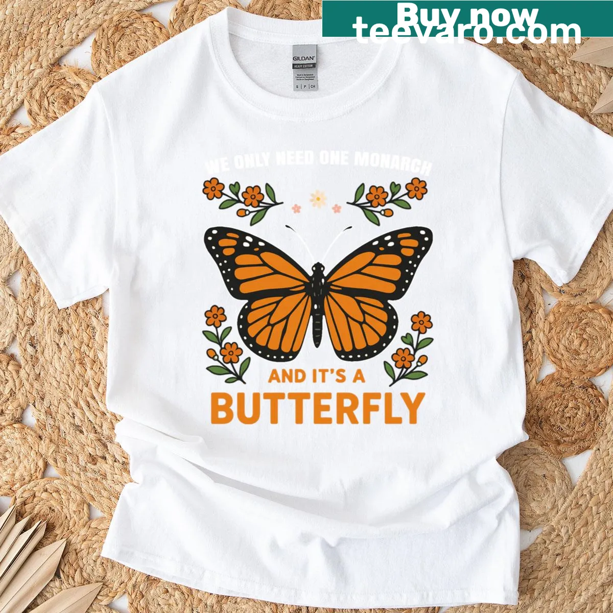 Butterfly graphic representing monarchy on a t-shirt — on a men's t-shirt