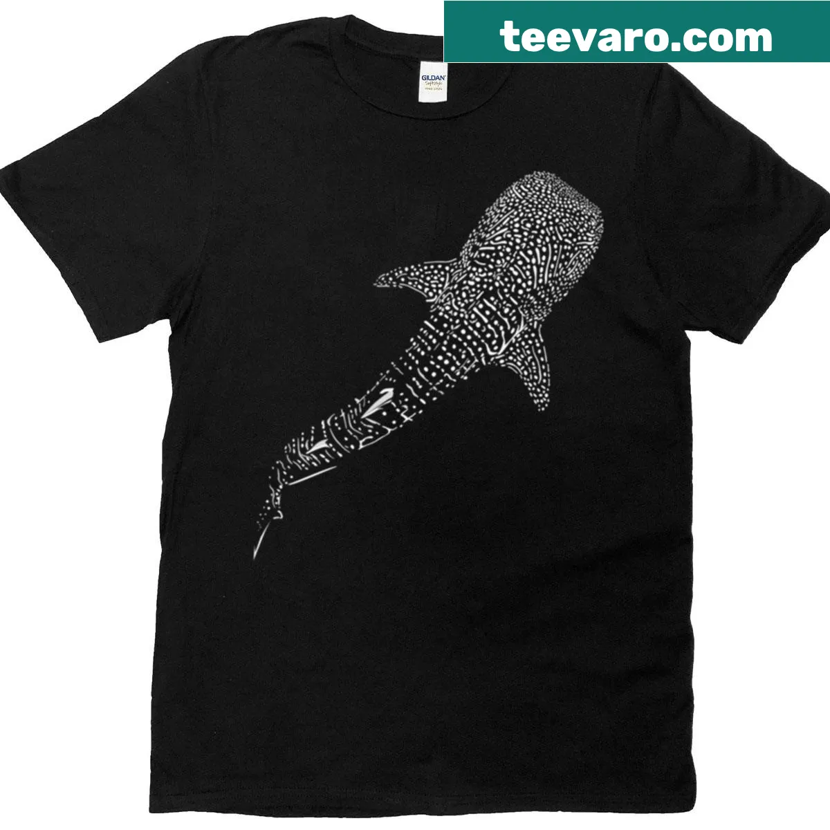 T-shirt featuring a whale shark with a diagonal design focusing on spots — on a men's t-shirt