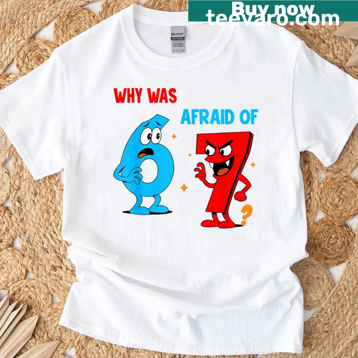 Funny joke about 6 and 7 design on a t-shirt — on a men's t-shirt