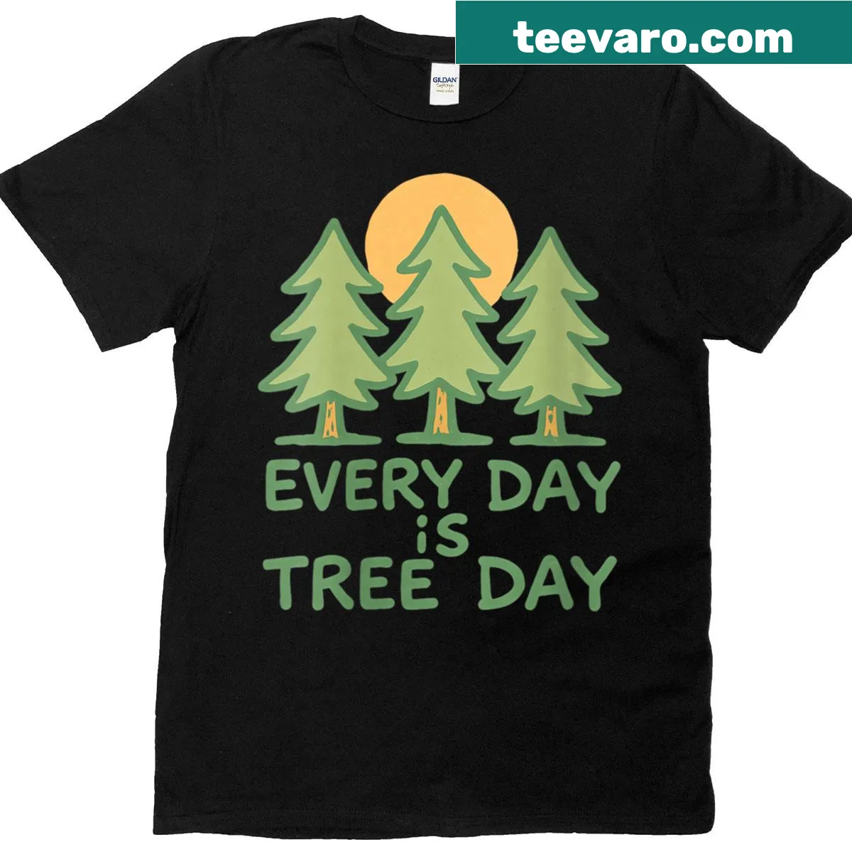 Nature-themed t-shirt featuring illustrated trees — on a men's t-shirt