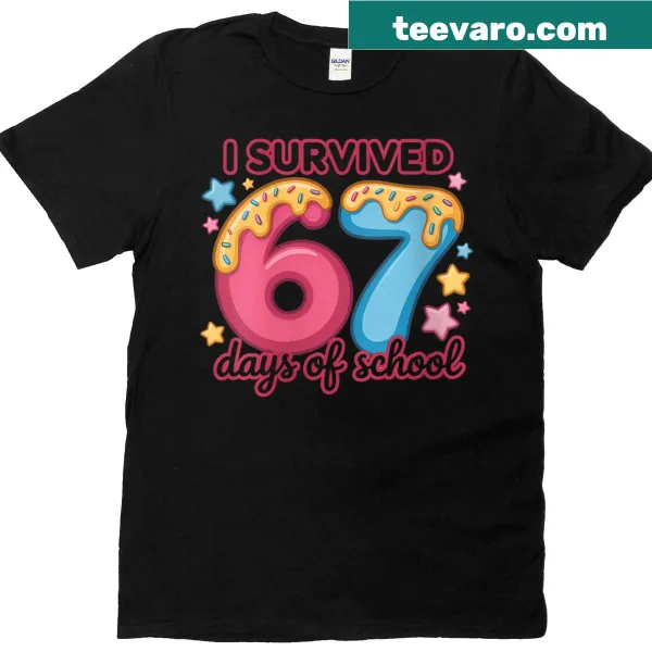 Cute design stating 'I Survived 67 Days Of School' for kids