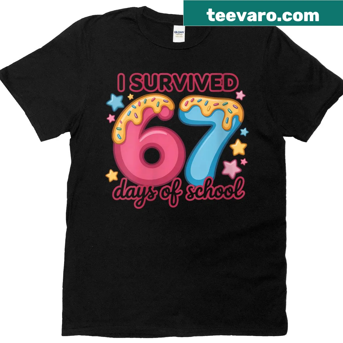 Cute design stating 'I Survived 67 Days Of School' for kids — on a men's t-shirt