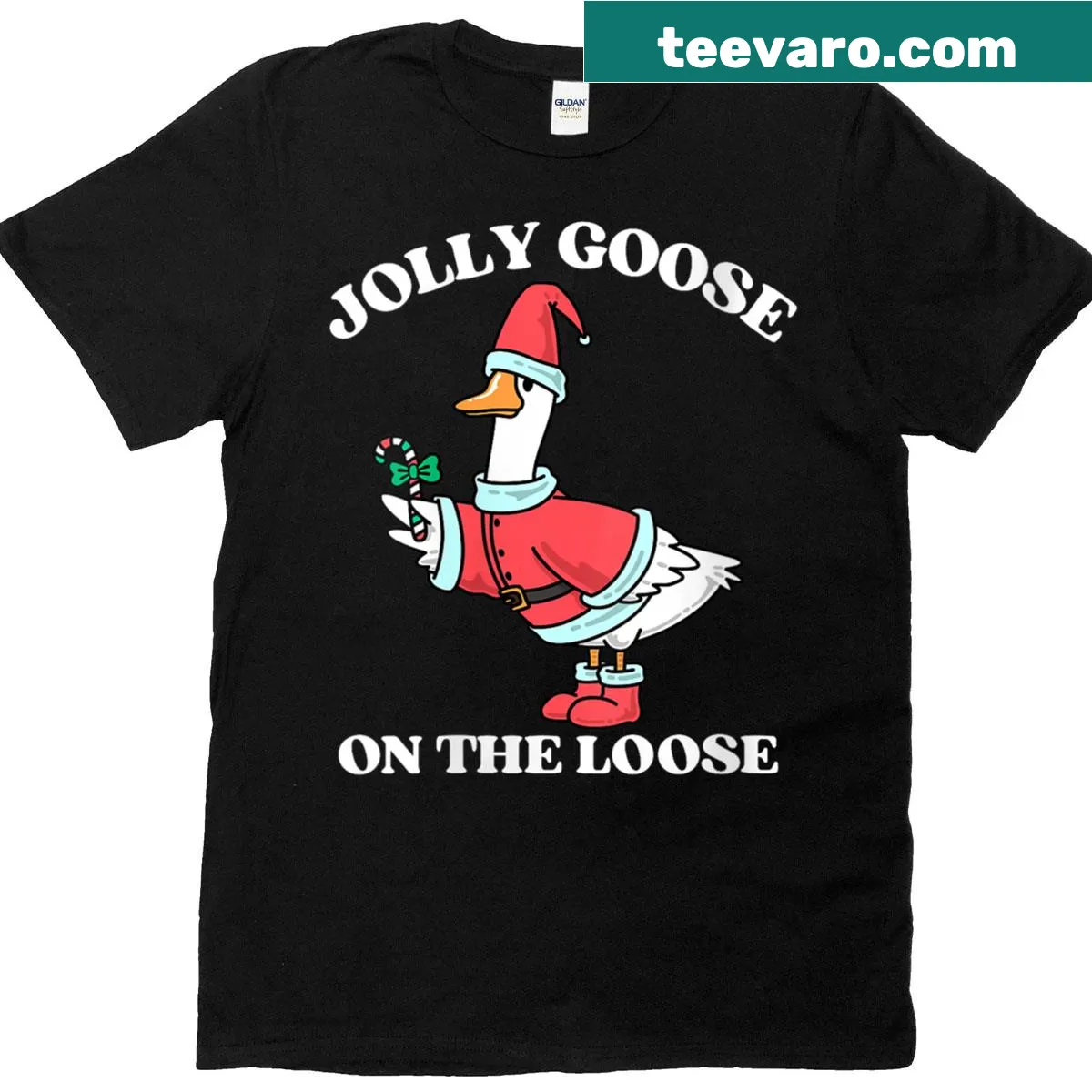 Cute illustration of a jolly goose on a Christmas T-shirt — on a men's t-shirt