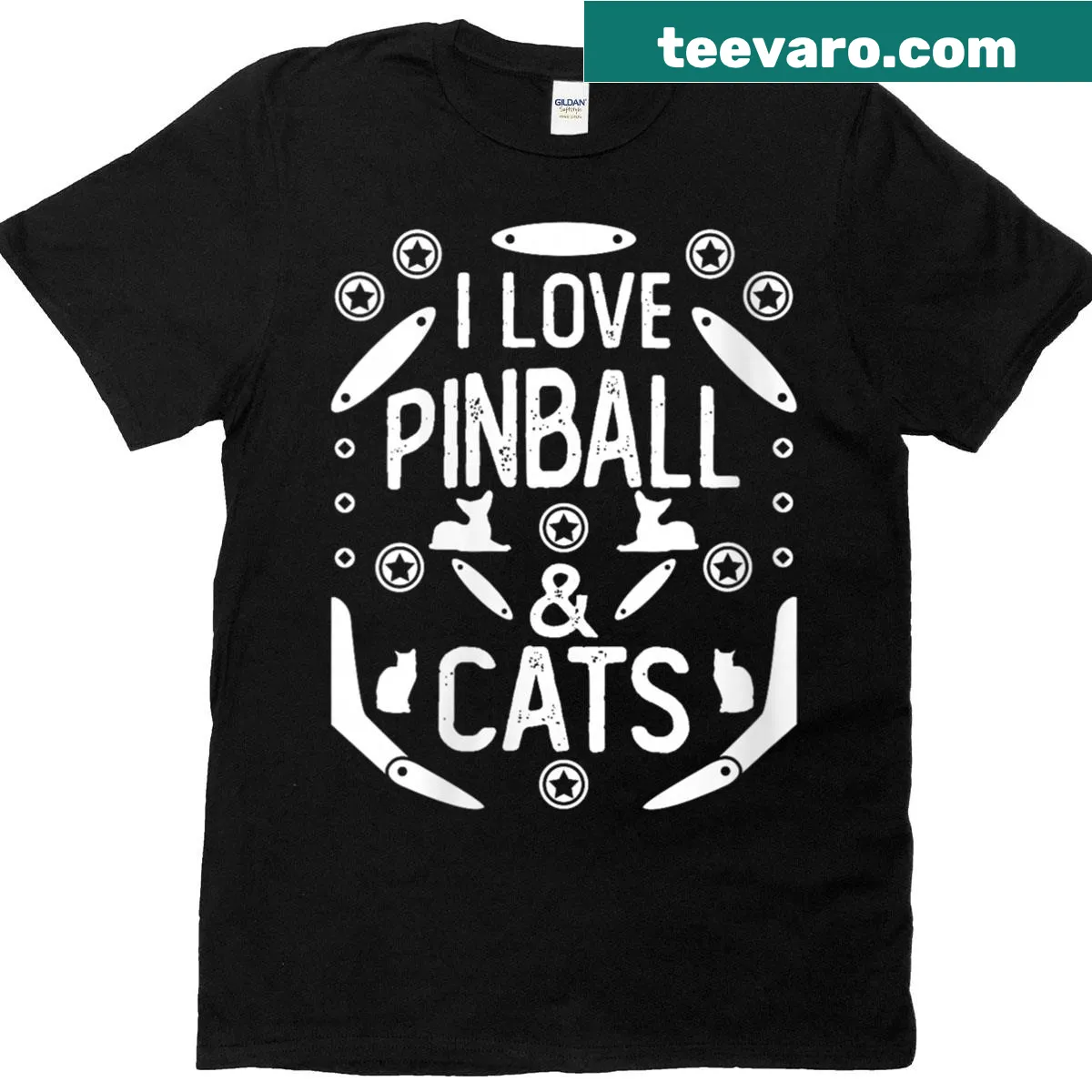 Pinball cats illustration T-shirt for collectors — on a men's t-shirt