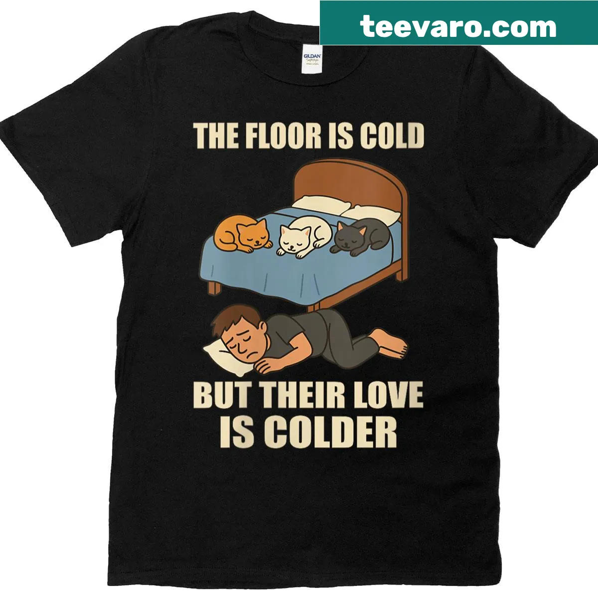 Cat lover humor t-shirt with funny text about feline affection — on a men's t-shirt