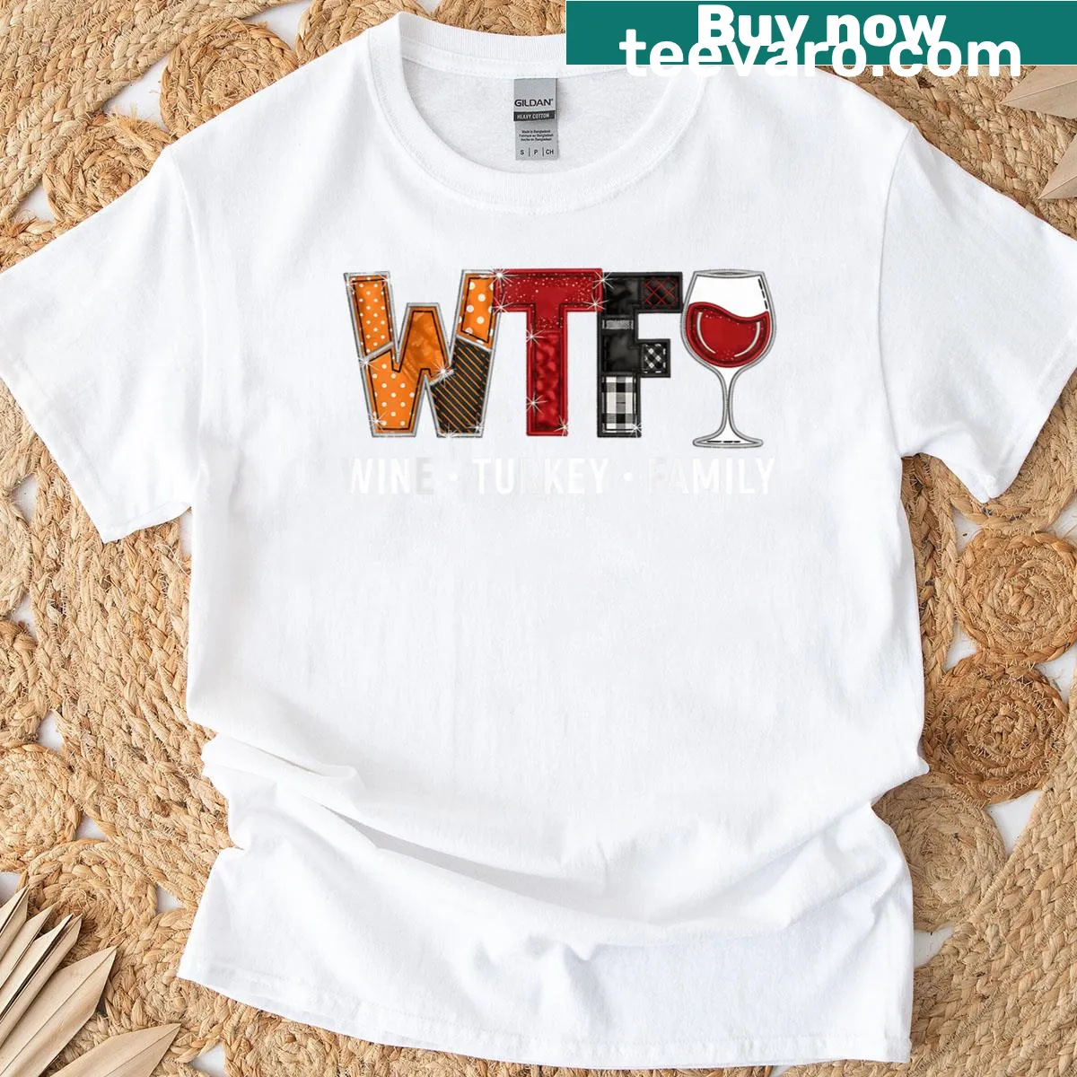 Funny Thanksgiving T-shirt with 'Wtf Wine Turkey' slogan — on a men's t-shirt