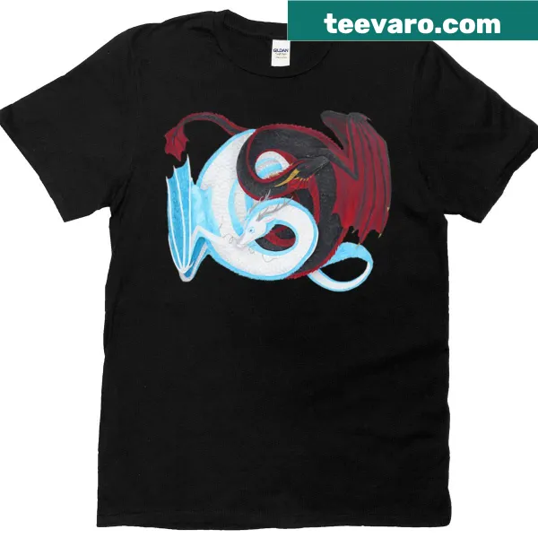 Illustration of yin and yang dragons on a t-shirt