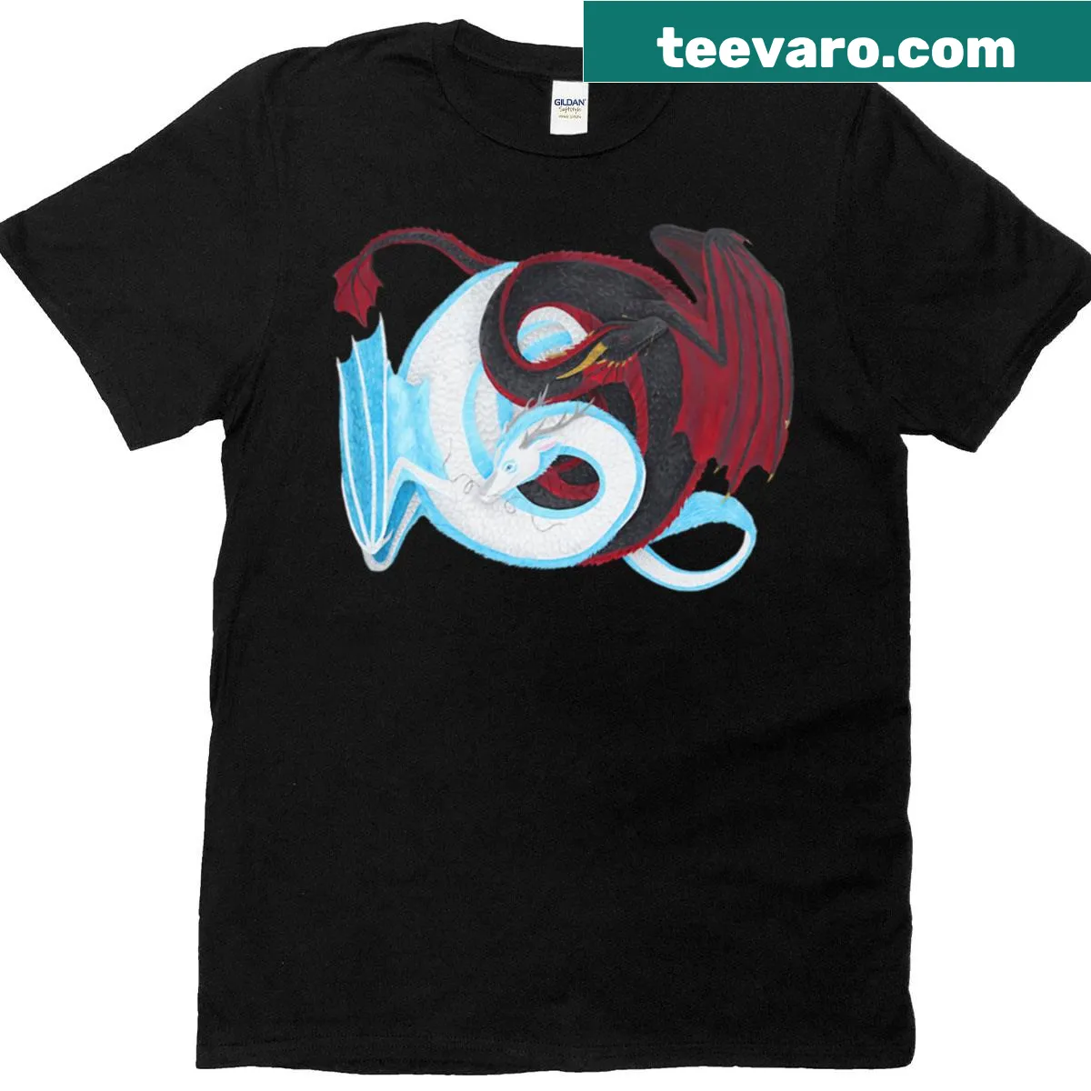 Illustration of yin and yang dragons on a t-shirt — on a men's t-shirt