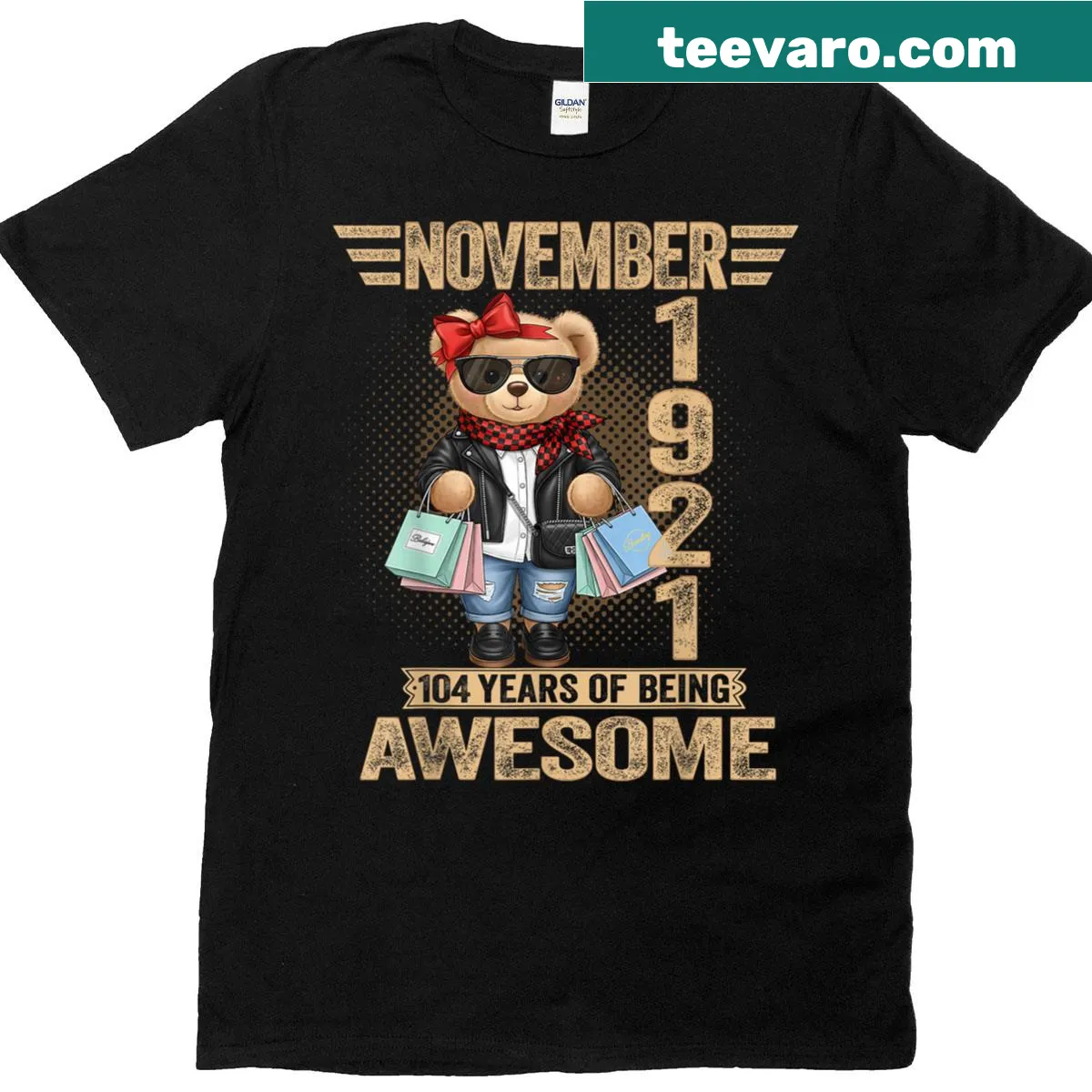 Vintage T-shirt featuring a teddy bear for a 104th birthday — on a men's t-shirt