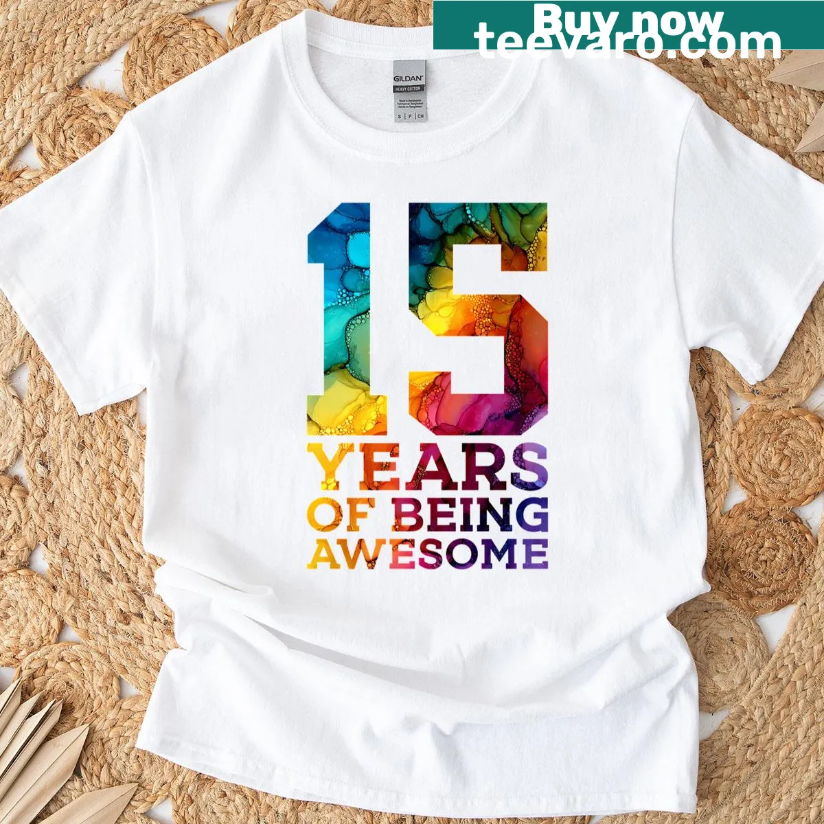 T-shirt celebrating 15 years of being awesome for a birthday — on a men's t-shirt