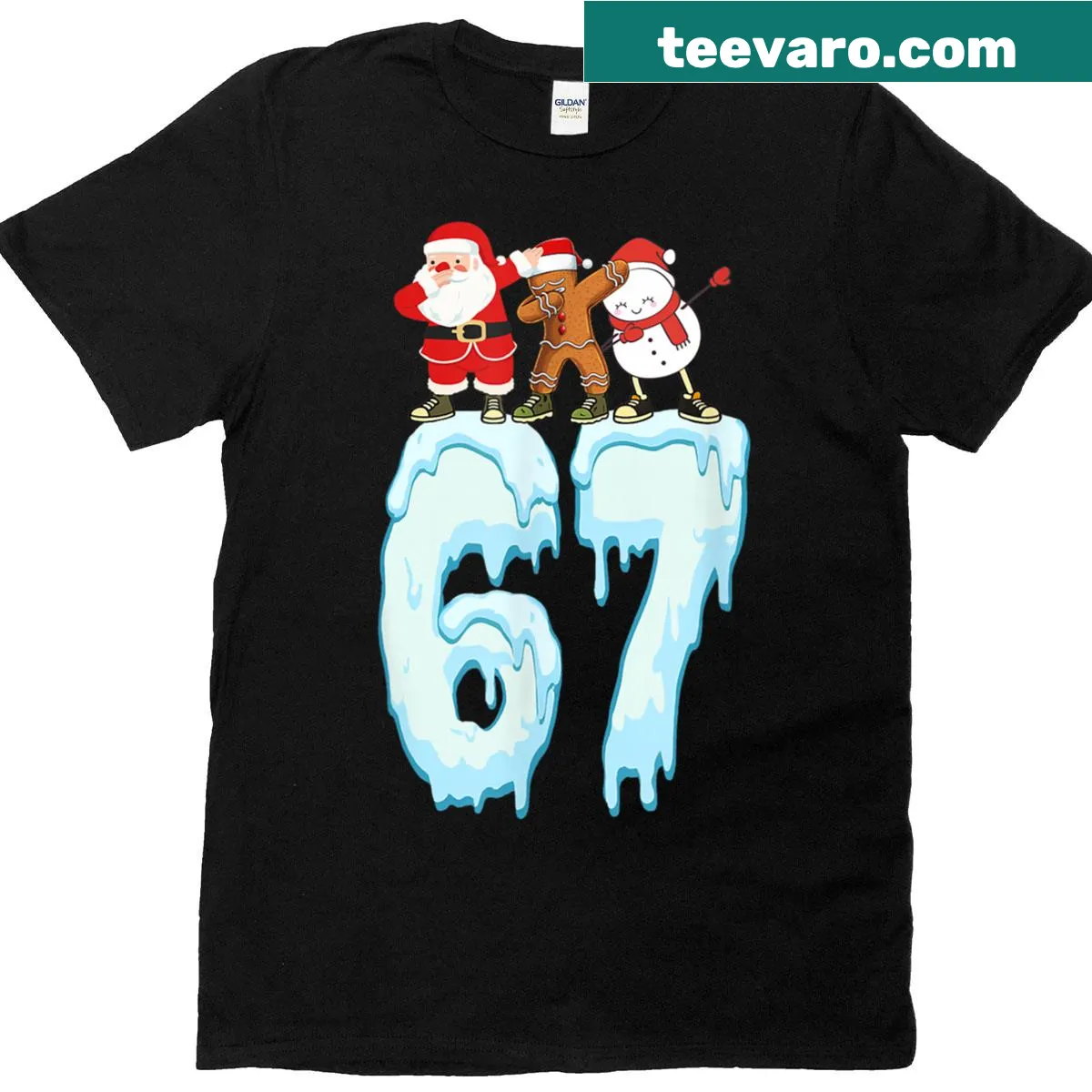 Funny kids Christmas t-shirt with Santa meme and numbers six and seven — on a men's t-shirt