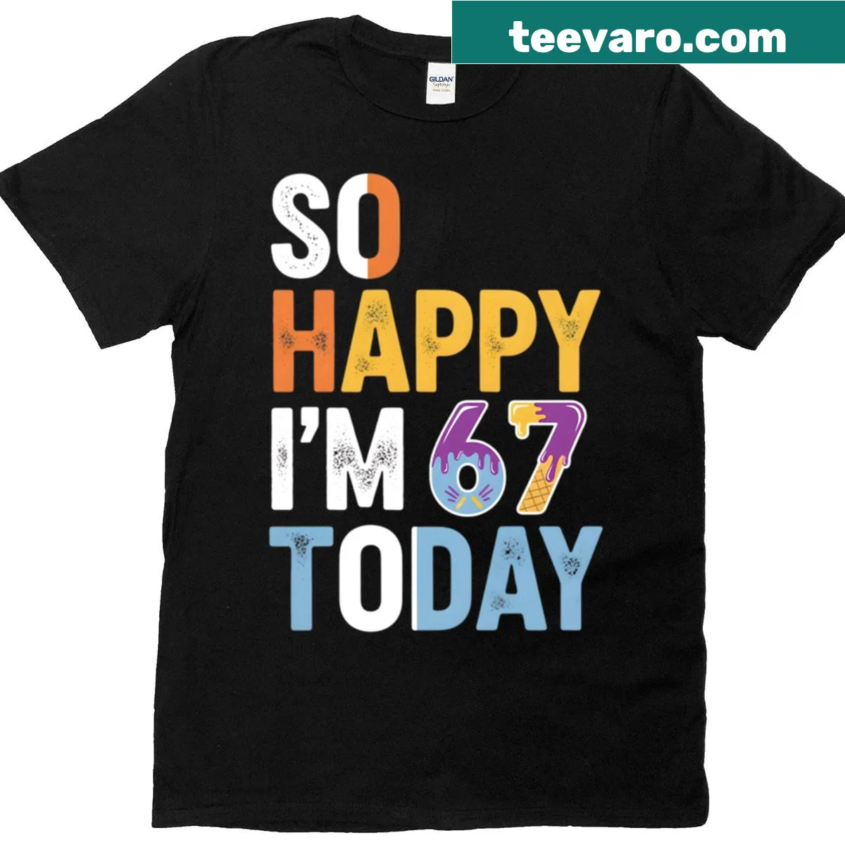 Retro t-shirt with an ice cream drip design for a 67th birthday — on a men's t-shirt