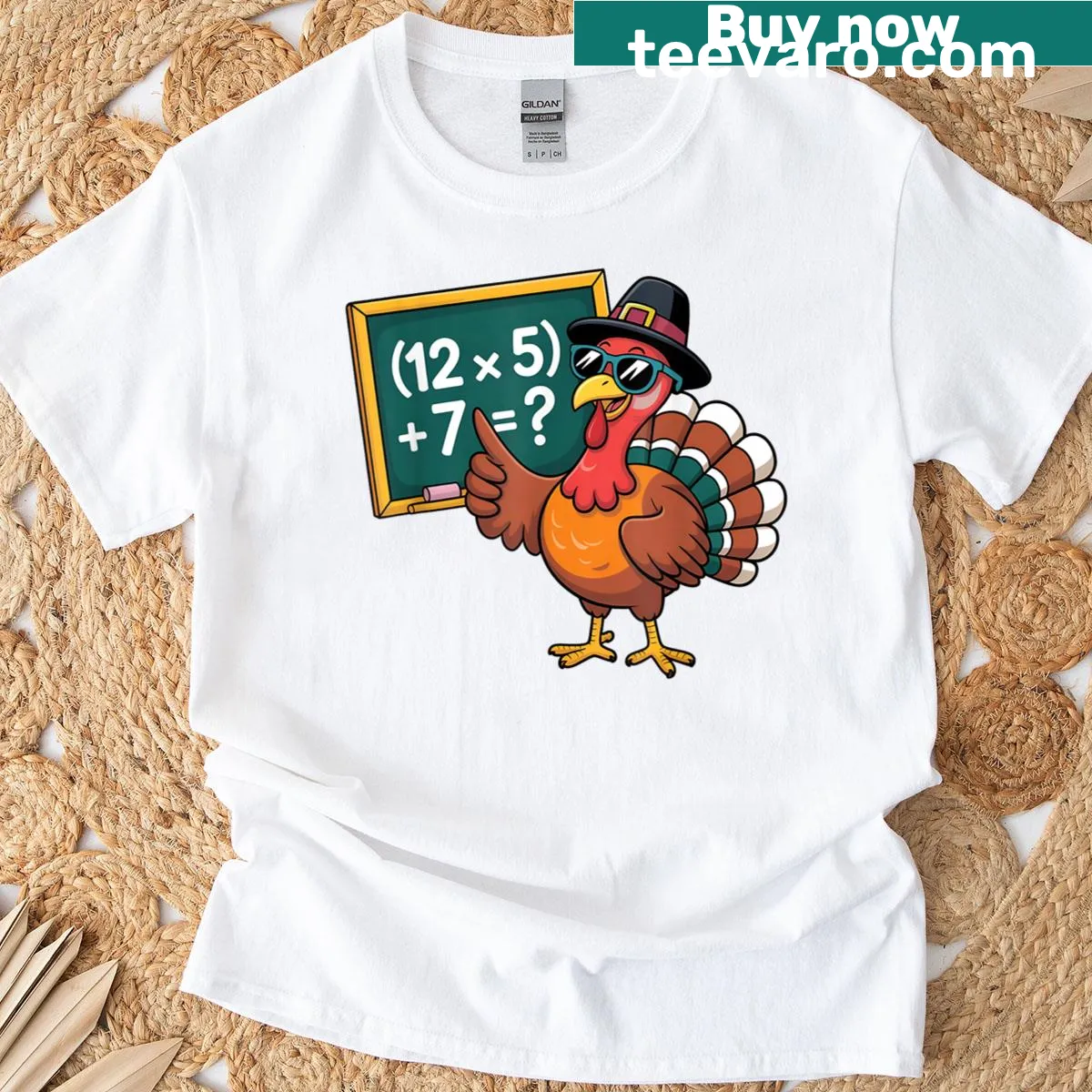 Funny Thanksgiving math teacher T-shirt with humorous turkey quote — on a men's t-shirt