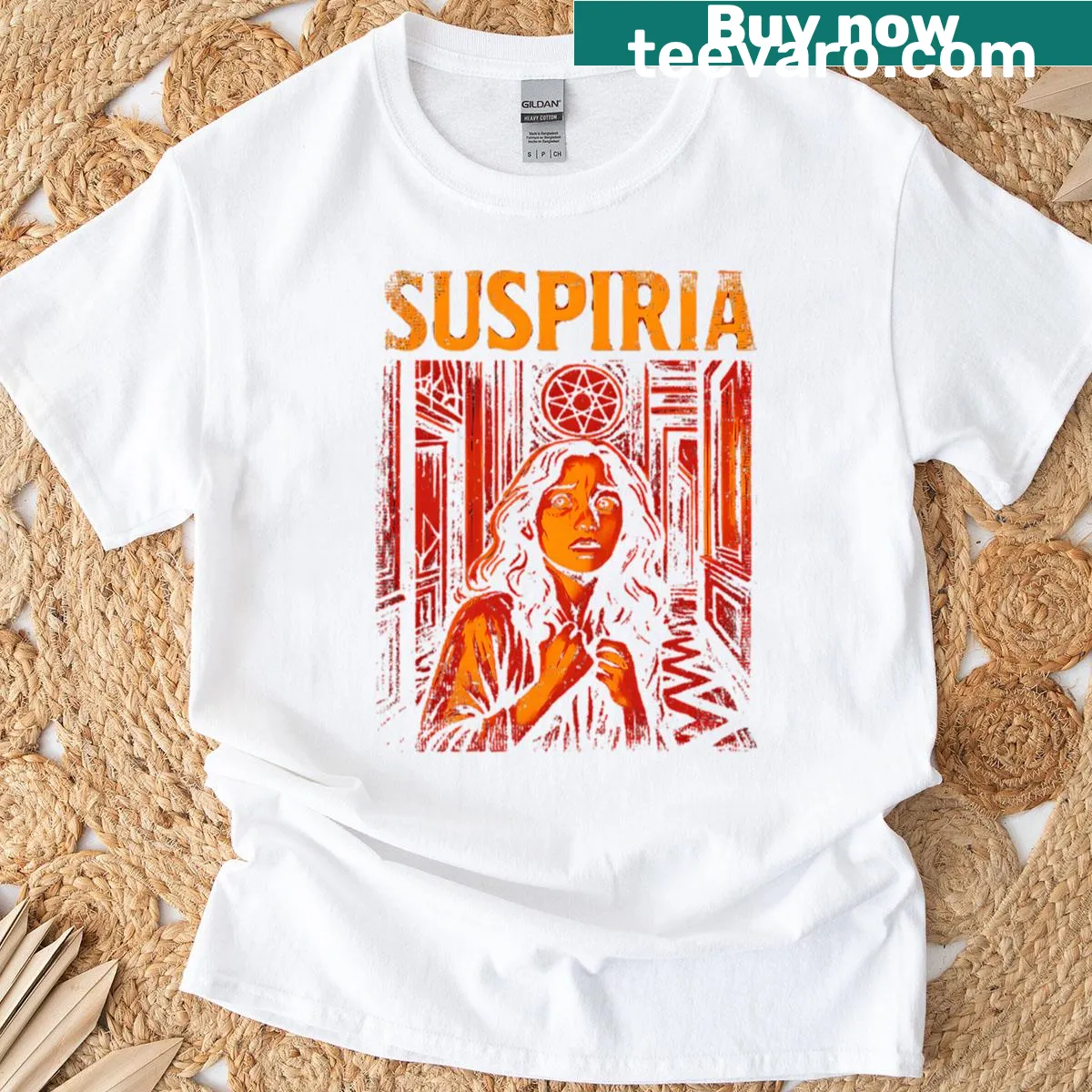Vintage-style T-shirt with retro horror movie graphic — on a men's t-shirt